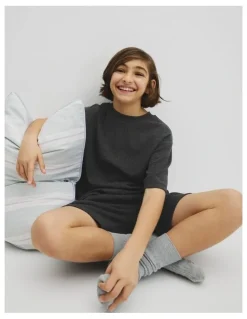 Country Road Teen Organically Grown Cotton Blend Short Sleeve Relaxed Pyjama Set in Charcoal Marle