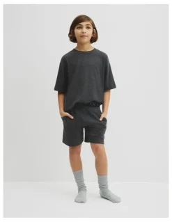 Country Road Teen Organically Grown Cotton Blend Short Sleeve Relaxed Pyjama Set in Charcoal Marle