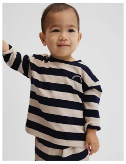 Country Road Textured Long Sleeve T-shirt in Navy Stripe