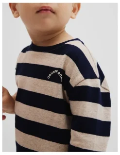 Country Road Textured Long Sleeve T-shirt in Navy Stripe