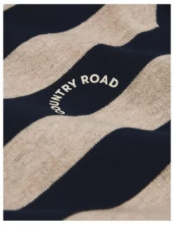 Country Road Textured Long Sleeve T-shirt in Navy Stripe