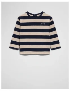 Country Road Textured Long Sleeve T-shirt in Navy Stripe