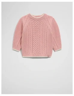 Country Road Tipped Cable Knit in Rose Pink