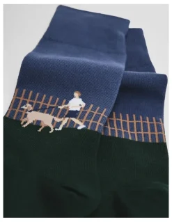 Country Road Walking Dog Sock Pack Of 2 in Mid Blue