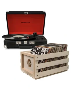 Crosley Crosley Cruiser Bluetooth Portable Turntable - Black Bundled Crosley Record Storage Crate