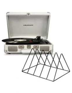 Crosley Crosley Cruiser Bluetooth Portable Turntable - White Sands Gadhouse Vinyl Rack Bundle - Black