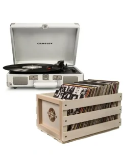Crosley Crosley Cruiser Bluetooth Portable Turntable - White Sands Bundled Crosley Record Storage Crate