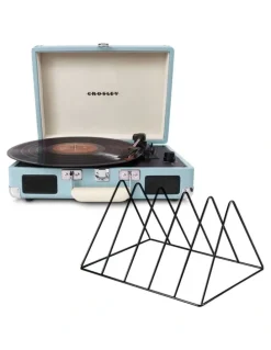 Crosley Crosley Cruiser Bluetooth Portable Turntable - Turquoise Gadhouse Vinyl Rack Bundle - Black