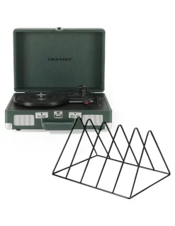 Crosley Crosley Cruiser Bluetooth Portable Turntable - Emerald Green Gadhouse Vinyl Rack Bundle - Black