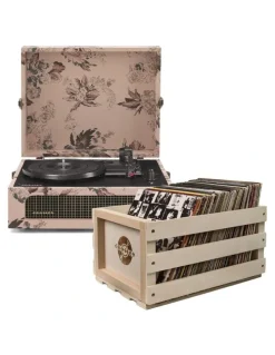 Crosley Crosley Voyager Bluetooth Portable Turntable - Floral Bundled Record Storage Crate