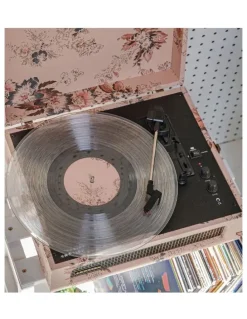 Crosley Crosley Voyager Bluetooth Portable Turntable - Floral Gadhouse Vinyl Rack Bundle - Black