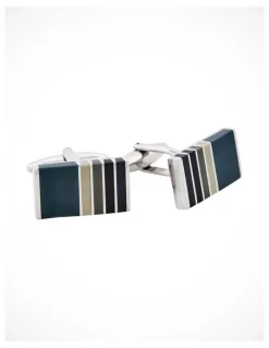 Cudworth Black & Grey Striped Cats Eye Rectangle Cufflinks
