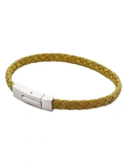 Cudworth Braided Suede & Steel Calabria Bracelet, 21.5cm x 6mm, Leaf