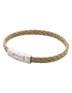 Cudworth Braided Suede & Steel Calabria Bracelet, 21.5cm x 6mm, Stone