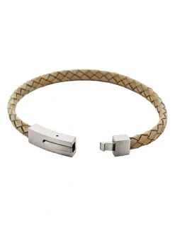 Cudworth Braided Suede & Steel Calabria Bracelet, 21.5cm x 6mm, Stone