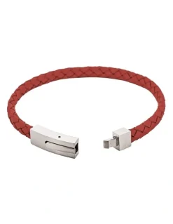 Cudworth Braided Suede & Steel Calabria Bracelet, 21.5cm x 6mm, Flame