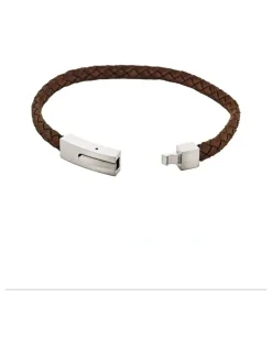 Cudworth Braided Suede & Steel Calabria Bracelet, 21.5cm x 6mm, Brown