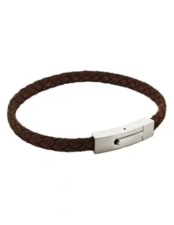 Cudworth Braided Suede & Steel Calabria Bracelet, 21.5cm x 6mm, Brown