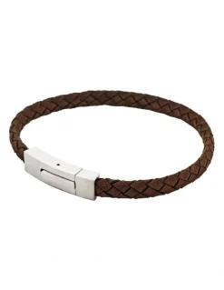 Cudworth Braided Suede & Steel Calabria Bracelet, 21.5cm x 6mm, Brown
