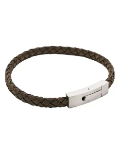 Cudworth Braided Suede & Steel Calabria Bracelet, 21.5cm x 6mm, Flint