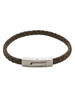 Cudworth Braided Suede & Steel Calabria Bracelet, 21.5cm x 6mm, Flint