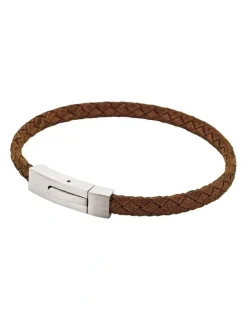 Cudworth Braided Suede & Steel Calabria Bracelet, 21.5cm x 6mm, Tan