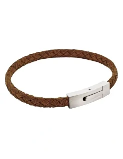Cudworth Braided Suede & Steel Calabria Bracelet, 21.5cm x 6mm, Tan