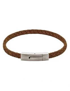 Cudworth Braided Suede & Steel Calabria Bracelet, 21.5cm x 6mm, Tan
