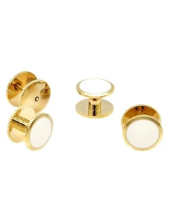 Cudworth Gold White Round Screw Shirt Stud