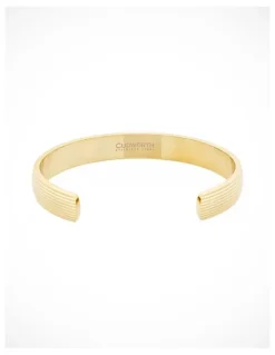 Cudworth Ion Plated 14k Gold Polished Stainless Steel Cuff Bangle with stripes.