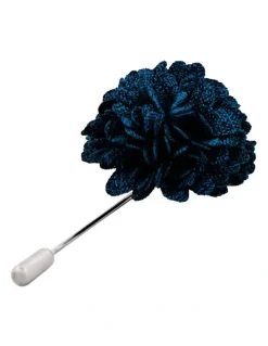 Cudworth Navy Blue Fabric Flower Rhodium Lapel Pin