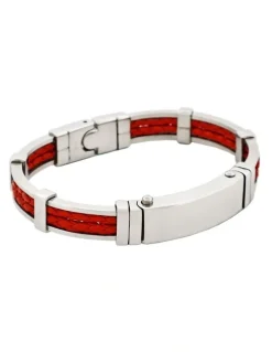 Cudworth Polished Stainless Steel Bracelet with Double Strand Braided Red Leather