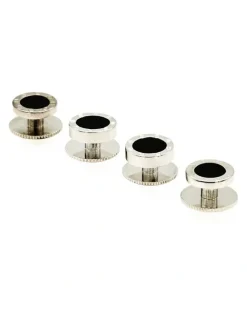 Cudworth Rhodium plated and round Onyx Screw Shirt Studs (set of 4)