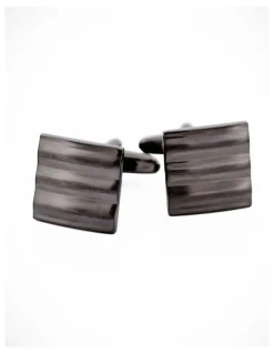 Cudworth Sqaure Striped Gun Metal Cufflinks