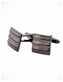 Cudworth Sqaure Striped Gun Metal Cufflinks
