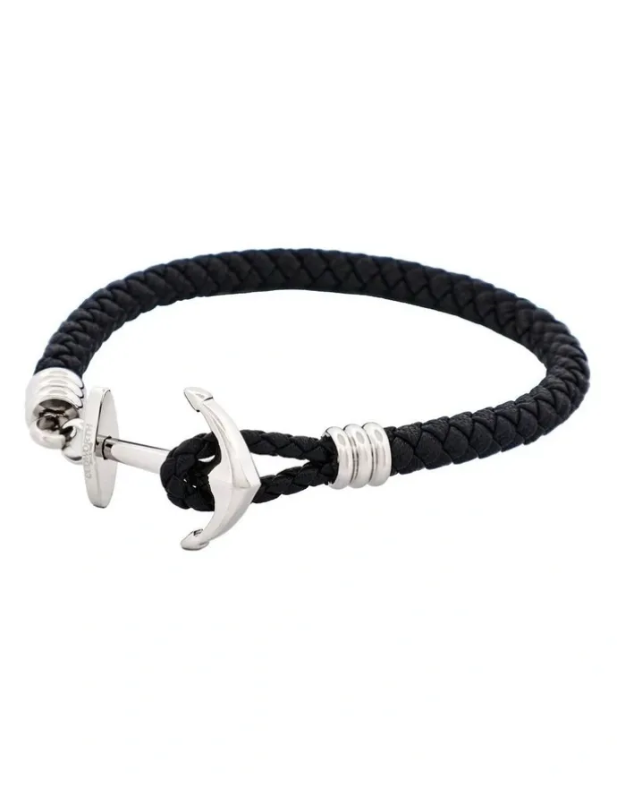 Cudworth Stainless Steel & Black Anchor Bracelet