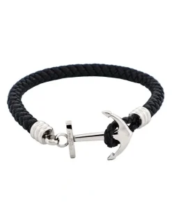 Cudworth Stainless Steel & Black Anchor Bracelet