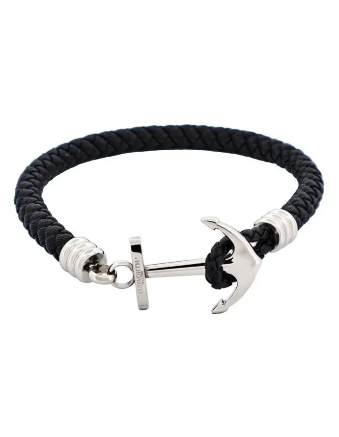 Cudworth Stainless Steel & Black Anchor Bracelet