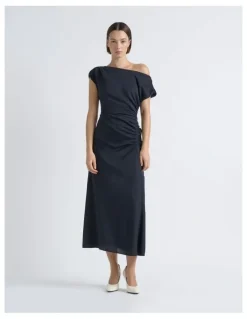 Cue Asymmetrical Draped Midi Dress