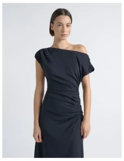 Cue Asymmetrical Draped Midi Dress