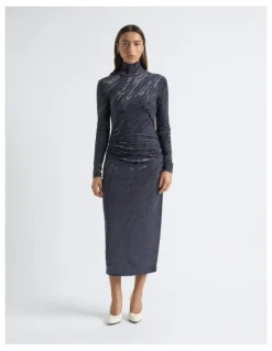 Cue Flocked Long Sleeve Midi Dress