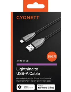 Cygnett Armoured Lightning to USB A Cable 50cm in Black