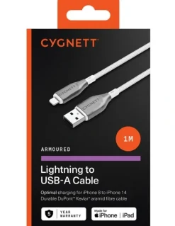 Cygnett Armoured Lightning to USB A Cable 1m in White