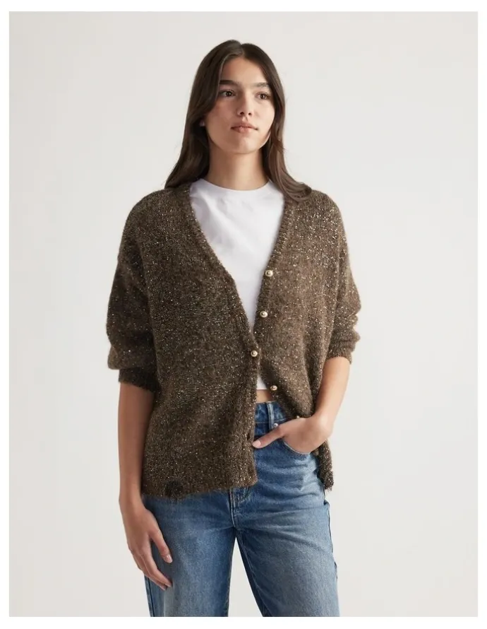 Decjuba Gia Distressed Sequin Cardigan