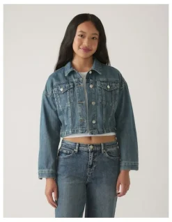 Decjuba Kids Cropped Denim Jacket in Blue