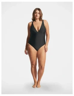 DECJUBA Matte V Neck One Piece in Black