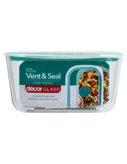 Decor Vent And Seal Glass Oblong Food Storage 600ml in Clear