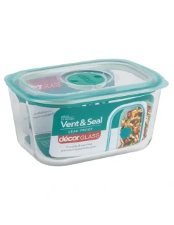 Decor Vent And Seal Glass Oblong Food Storage 600ml in Clear