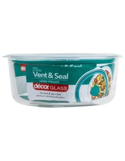 Decor Vent And Seal Round Glass Food Storage 750ml in Teal