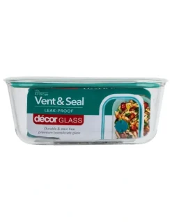 Decor Vent & Seal Glass Oblong Food Storage 1L in Teal